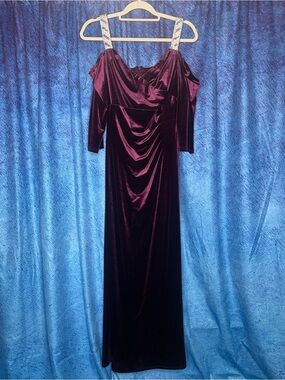 R&M Richards Purple Velvet Maxi Dress with Crystal Straps